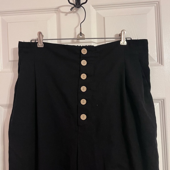 tgla Button Up Black Flowy Linen Pants, women's size L - Picture 2 of 3